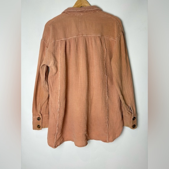 Free People All About the Feels Button Down Peach Top - Picture 5 of 8